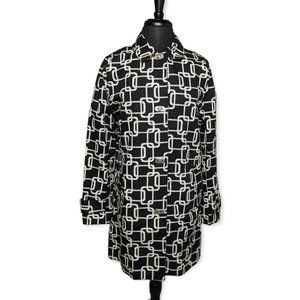 George Black & White Geometric Print 100% Cotton Long Sleeve Jacket Size Medium